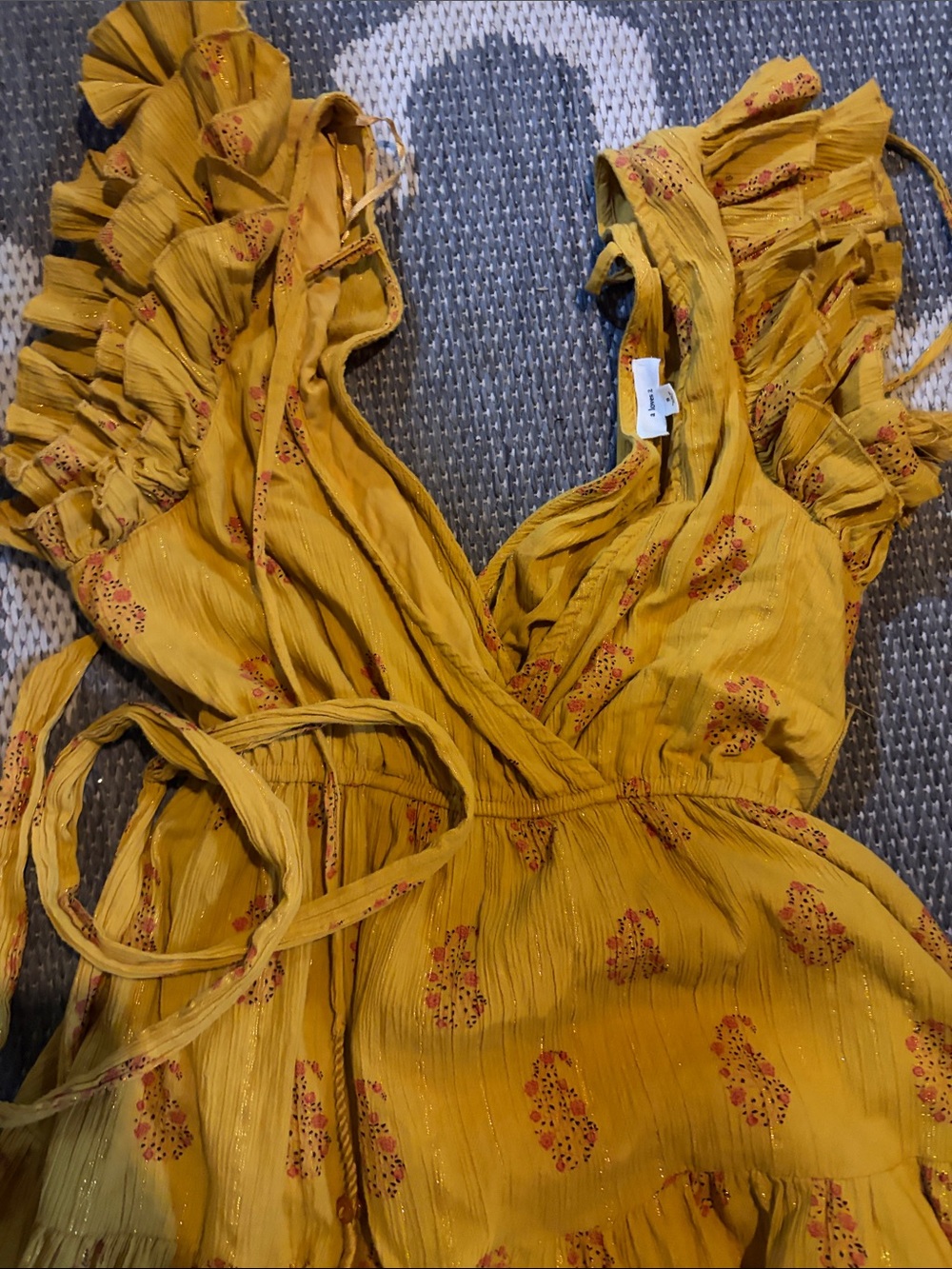 Boho Mustard Floral Tiered Maxi Dress with Ruffle Straps - Picture 2 of 3